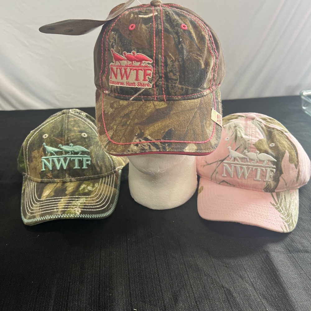 NWTF Realtree Camo Hats Lot of 3 Pink Green Brown Embroidered Adjustable Caps‎